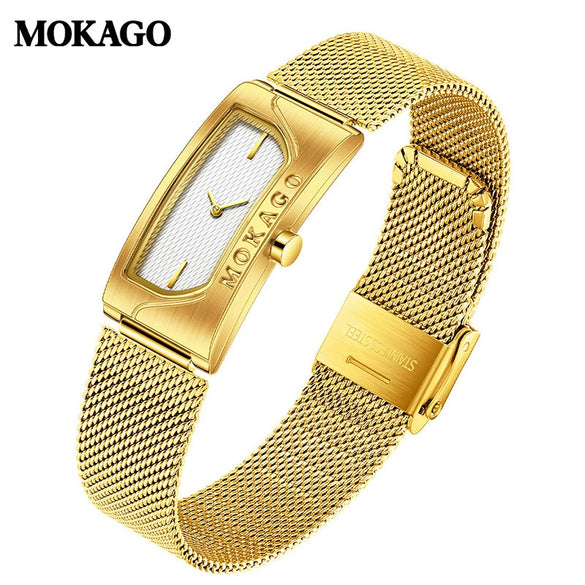 Women's Square Retro Simple Quartz Watch Zinc Alloy Case Mineral Tempered Glass Mirror Mesh Belt Genuine Cowhide Belt Stainless Steel Buckle Waterproof