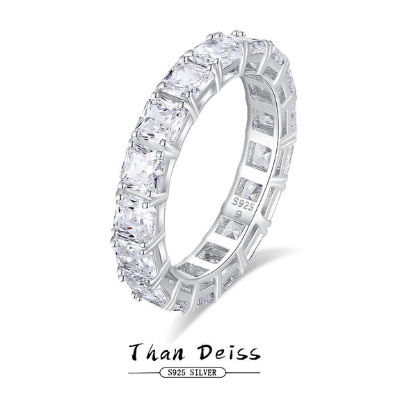 Women's Square Ring S925 Sterling Silver With Diamond And Geometric Design