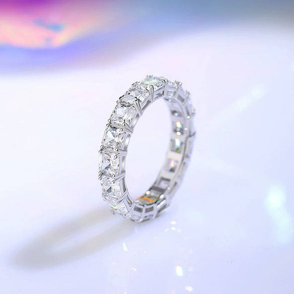 Women's Square Ring S925 Sterling Silver With Diamond And Geometric Design