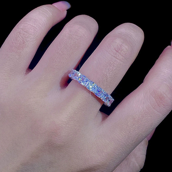 Women's Square Ring S925 Sterling Silver With Diamond And Geometric Design