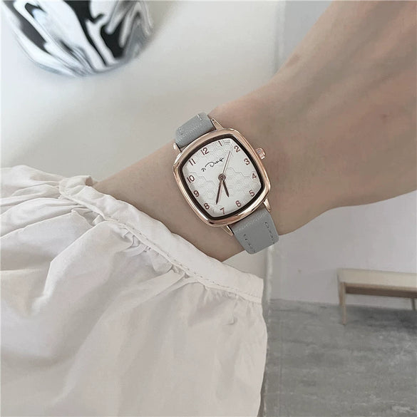 Women's Square Small Watch Alloy Case Imitation Leather Strap Leisure Style