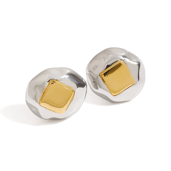 Women's Square Stainless Steel Geometric Earrings With Electroplating Design