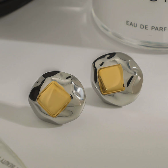 Women's Square Stainless Steel Geometric Earrings With Electroplating Design