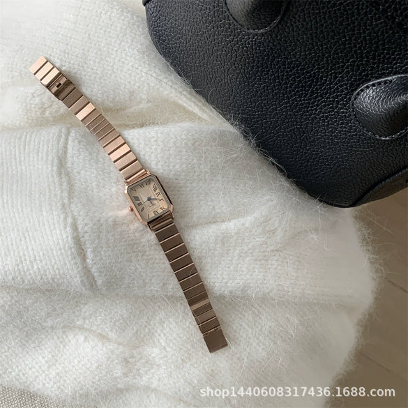 Women's Square Watch Alloy Case Ordinary Glass Mirror Bamboo Strap Antique Style