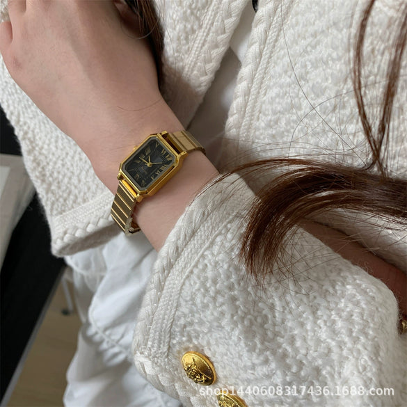 Women's Square Watch Alloy Case Ordinary Glass Mirror Bamboo Strap Antique Style