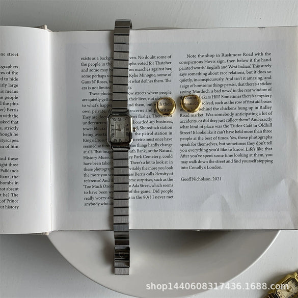 Women's Square Watch Alloy Case Ordinary Glass Mirror Bamboo Strap Antique Style