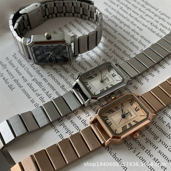 Women's Square Watch Alloy Case Ordinary Glass Mirror Bamboo Strap Antique Style