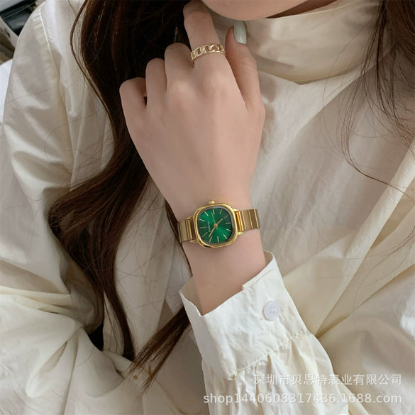 Women's Square Watch With Bamboo Strap And Alloy Case