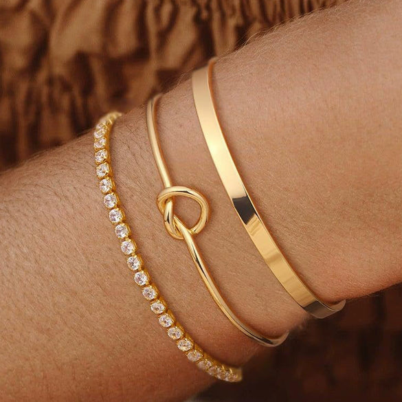 Women's Stackable U Shape Bracelet Adjustable Stainless Steel Gold Tone Geometric Electroplated Fashion Jewelry