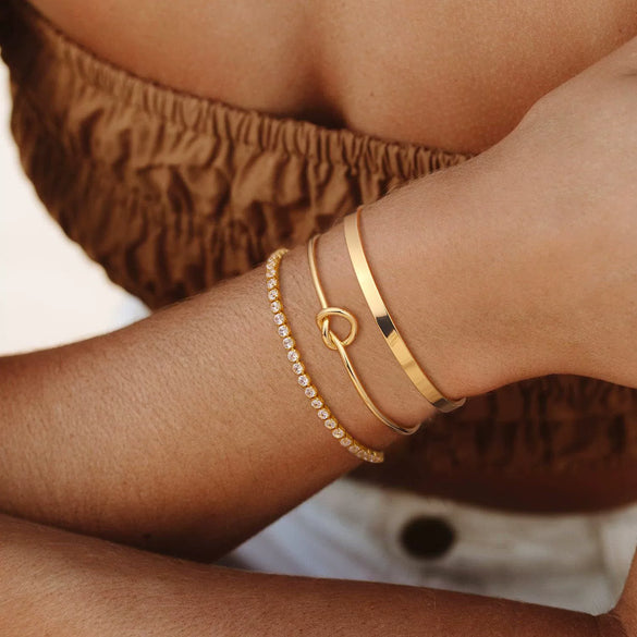 Women's Stackable U Shape Bracelet Adjustable Stainless Steel Gold Tone Geometric Electroplated Fashion Jewelry