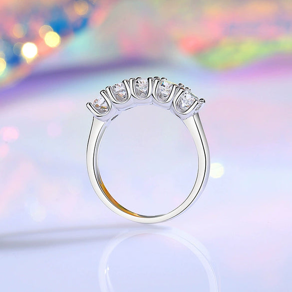 Women's Stacked Round Ring S925 Sterling Silver Geometric Style With Zircon And High Carbon Diamond