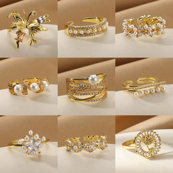 Women's Stacking Ring With Imitation Pearl Copper Animal Zodiac Diamond Studded