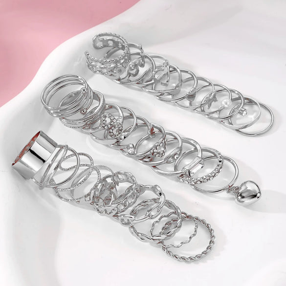 Women's Stacking Style Asymmetrical Fashion Heart Pendant Geometric Ring Set Alloy Electroplating