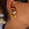 Women's Stainless Steel Acrylic Pearl Geometric Fan Shaped Earrings With Electroplating
