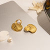 Women's Stainless Steel Acrylic Pearl Geometric Fan Shaped Earrings With Electroplating
