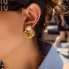 Women's Stainless Steel Acrylic Pearl Geometric Fan Shaped Earrings With Electroplating