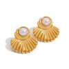 Women's Stainless Steel Acrylic Pearl Geometric Fan Shaped Earrings With Electroplating
