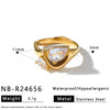 Women’s Stainless Steel Adjustable Drop Ring With Zirconia Rhinestone And Cat Eye Stone 18K Vacuum Electroplated Fashion Jewelry