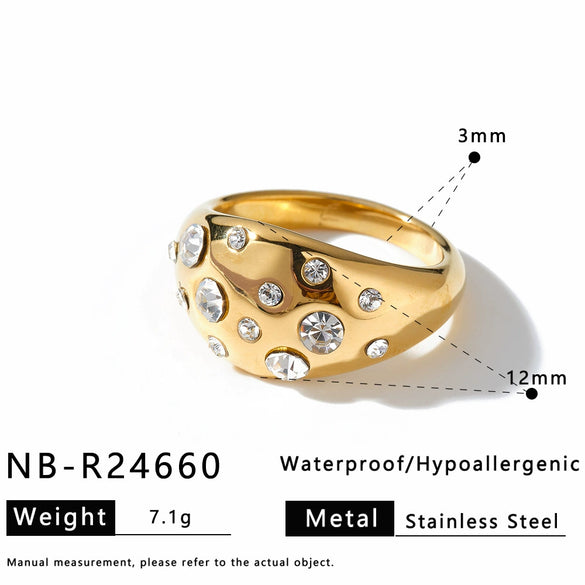 Women’s Stainless Steel Adjustable Drop Ring With Zirconia Rhinestone And Cat Eye Stone 18K Vacuum Electroplated Fashion Jewelry