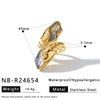 Women’s Stainless Steel Adjustable Drop Ring With Zirconia Rhinestone And Cat Eye Stone 18K Vacuum Electroplated Fashion Jewelry