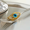 Women's Stainless Steel Adjustable Geometric Ring With Blue Eye Design And 18K Vacuum Electroplated Finish