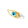 Women's Stainless Steel Adjustable Geometric Ring With Blue Eye Design And 18K Vacuum Electroplated Finish
