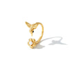 Women's Stainless Steel Adjustable Open Ring With Flower Design Pearls Rhinestones And 18K Vacuum Plated Finish