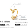 Women's Stainless Steel Adjustable Open Ring With Flower Design Pearls Rhinestones And 18K Vacuum Plated Finish