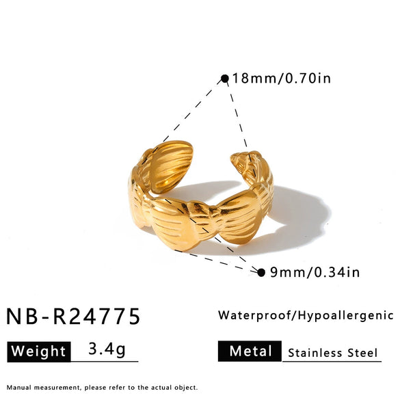 Women's Stainless Steel Adjustable Open Ring With Geometric Shell And Starfish Pattern Vacuum Plated Non Fading Jewelry