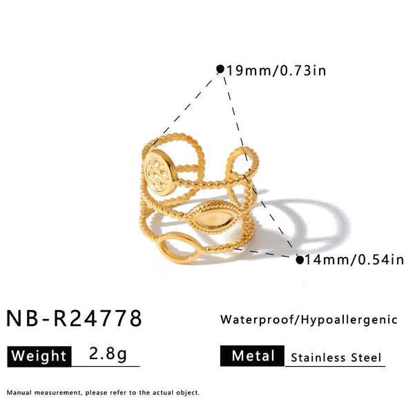 Women's Stainless Steel Adjustable Open Ring With Geometric Shell And Starfish Pattern Vacuum Plated Non Fading Jewelry