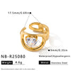 Women's Stainless Steel Adjustable Open Ring With Geometric Teardrop Heart Pattern And Zircon Accents 18K Vacuum Electroplated Finish