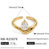 Women's Stainless Steel Adjustable Open Ring With Geometric Teardrop Heart Pattern And Zircon Accents 18K Vacuum Electroplated Finish