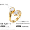 Women's Stainless Steel Adjustable Open Ring With Geometric Teardrop Heart Pattern And Zircon Accents 18K Vacuum Electroplated Finish