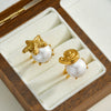 Women's Stainless Steel Adjustable Open Ring With Starfish Conch And Pearl Inlay 18K Vacuum Plated Geometric Jewelry