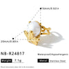 Women's Stainless Steel Adjustable Open Ring With Starfish Conch And Pearl Inlay 18K Vacuum Plated Geometric Jewelry