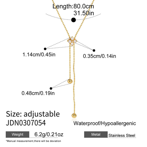 Women's Stainless Steel Adjustable Pullthrough Long Necklace With Geometric Pendant And Pvd Gold Plating