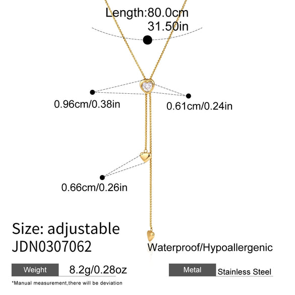 Women's Stainless Steel Adjustable Pullthrough Long Necklace With Geometric Pendant And Pvd Gold Plating
