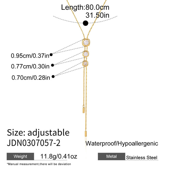 Women's Stainless Steel Adjustable Pullthrough Long Necklace With Geometric Pendant And Pvd Gold Plating