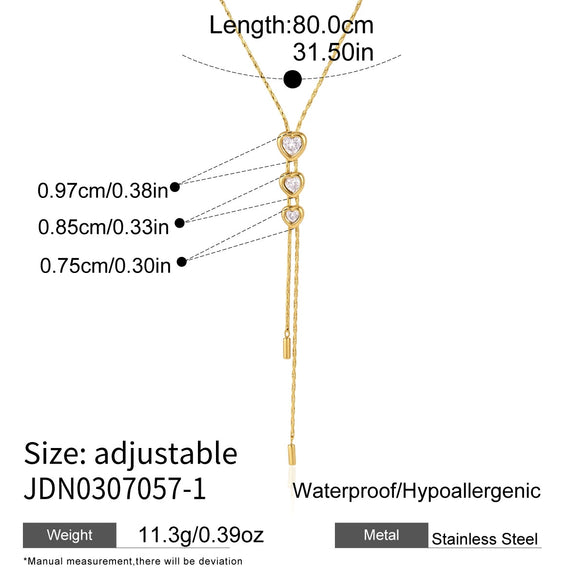 Women's Stainless Steel Adjustable Pullthrough Long Necklace With Geometric Pendant And Pvd Gold Plating
