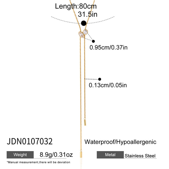 Women's Stainless Steel Adjustable Pullthrough Long Necklace With Geometric Pendant And Pvd Gold Plating