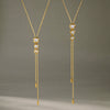 Women's Stainless Steel Adjustable Pullthrough Long Necklace With Geometric Pendant And Pvd Gold Plating