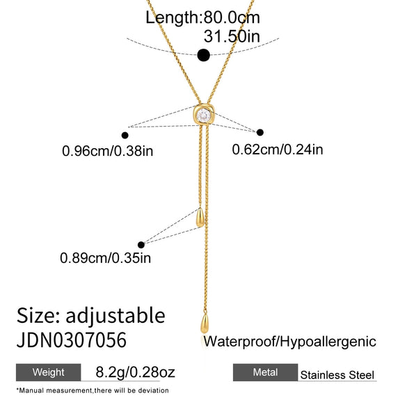 Women's Stainless Steel Adjustable Pullthrough Long Necklace With Geometric Pendant And Pvd Gold Plating