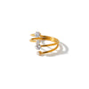 Women's Stainless Steel Adjustable Ring With Zircon Studs Geometric Line Design And Vacuum Electroplated Finish