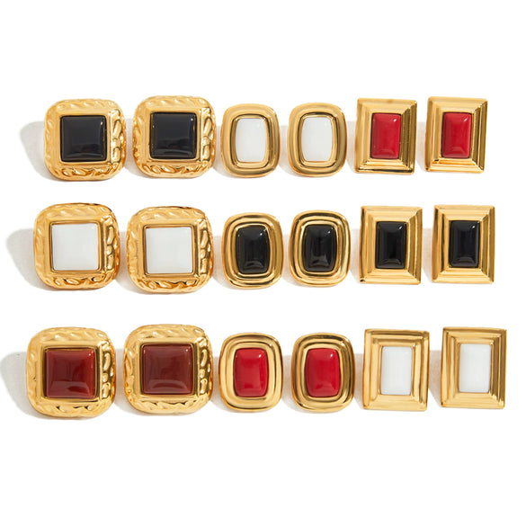 Women's Stainless Steel Agate Geometric Earrings With Electroplating