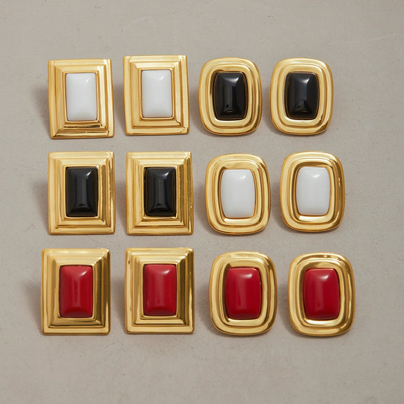 Women's Stainless Steel Agate Geometric Earrings With Electroplating