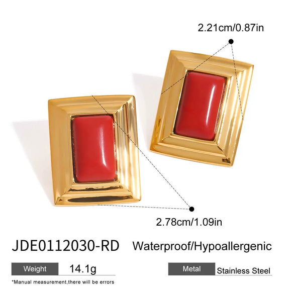 Women's Stainless Steel Agate Geometric Earrings With Electroplating