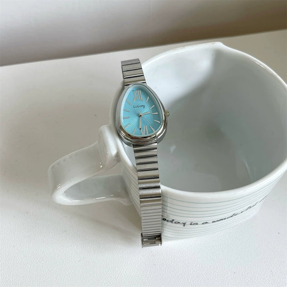 Women's Stainless Steel Alloy Band Oval Dial Medieval Style Snake Head Bamboo Band Watch