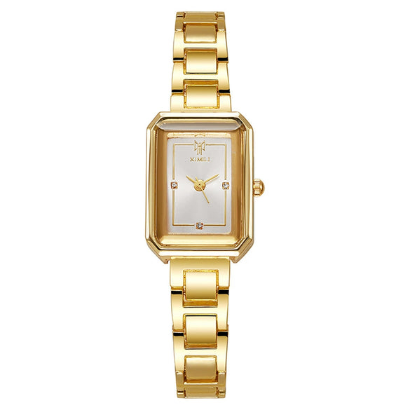 Women's Stainless Steel Alloy Quartz Square Waterproof Wristwatch For Students Leisure Style