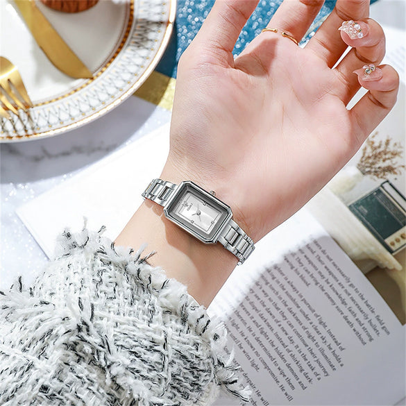 Women's Stainless Steel Alloy Quartz Square Waterproof Wristwatch For Students Leisure Style