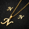 Women's Stainless Steel Alphabet Letter Pendant Necklace And Earring Set With Electroplated Finish And Simple Ochain Design